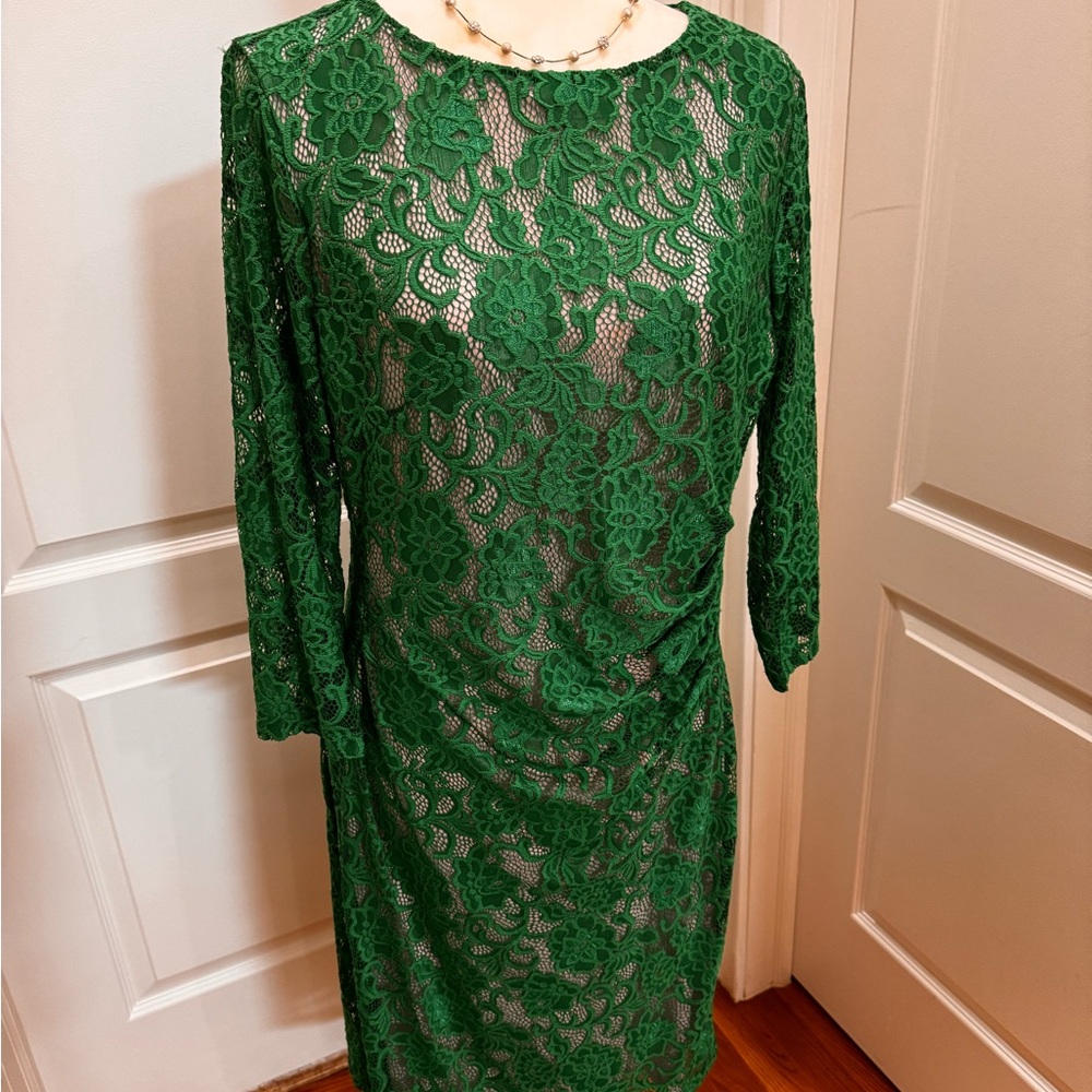 Kasper Green Lace Long Sleeve Dress